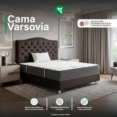 MUEBLES MACRUMO - Combo Cama tapizada Varsovia Marrón 2Plz + Colchon Semiortopedico+almd