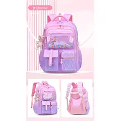 GENERICO - MOCHILA ESCOLAR ARCOIRIS GRANDE CON LLAVERO COLOR ROSADO