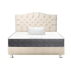MUEBLES MACRUMO - Combo Cama tapizada Varsovia Queen Beige + Colchon + Almohada