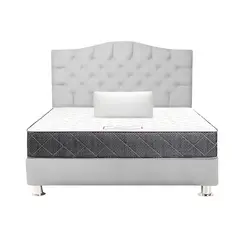 MUEBLES MACRUMO - Combo Cama tapizada Varsovia Queen Gris claro + Colchon + Almohada