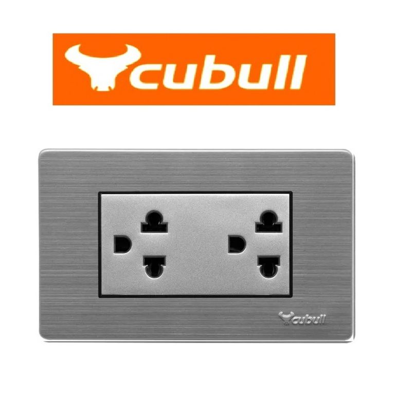 PACK X 5 UND : TOMACORRIENTE DOBLE CON LÍNEA A TIERRA GRIS CUBULL A5-021