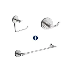 VAINSA - Kit de accesorios para baño Inox 3 Piezas: Perchero, Papelera y Toallero de barra.