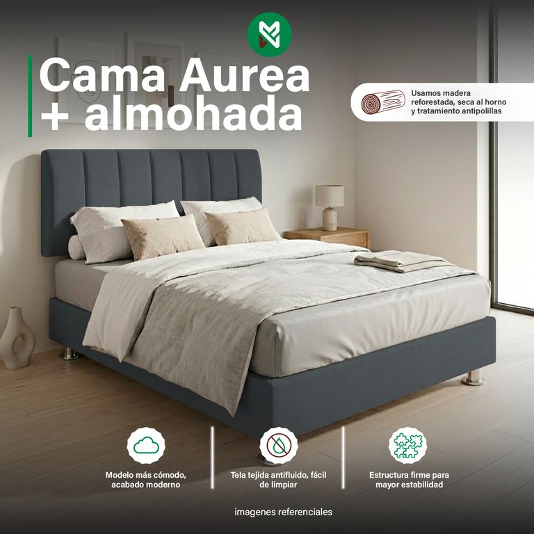 Cama tapizada Aurea + almohada - 1.5 Plz - Color Gris oscuro