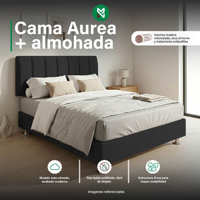 Cama tapizada Aurea + almohada - Queen - Color Negro