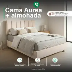 MUEBLES MACRUMO - Cama tapizada Aurea - almohada - King 2 tarimas - Color Beige claro