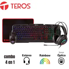 Teros - Kit 4 En 1 TEROS TE-4063N Teclado + Mouse + Audifono + Pad Mouse