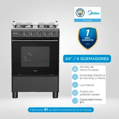 MIDEA - Cocina a Gas 24" 4 Quemadores Negra MGS24FS2LFABBC