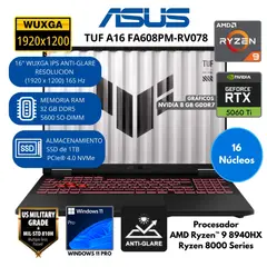 ASUS - Laptop Asus TUF A16 AMD Ryzen 9 (FA608PM-RV078) RAM 32 GB SSD 1 TB 16"WUXGA Windows 11 PRO