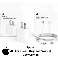 APPLE - Cargador Tipo C 20w + Cable C a Lightning iPhone