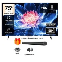 TCL - Televisor QLED 75" UHD 4K Smart TV 75T6C Modelo 2025 + soundbar