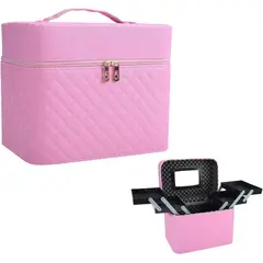 GENERICO - Organizador de Maquillaje con Bandeja Plegable Espejo y Gran Capacidad