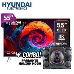 HYUNDAI - TELEVISOR 55 QLED SMART TV GOOGLE TV 4K UHD - HYLED5529QG + PARLANTES HALION MOON 2.1