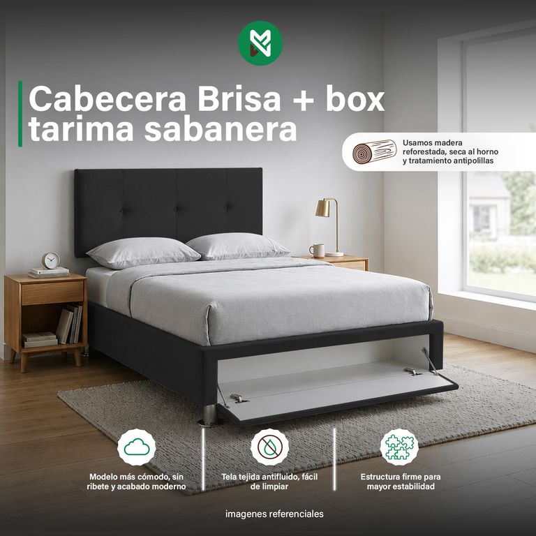 Cama tapizada Brisa con sabanera - 1.5 Plz - Color Negro