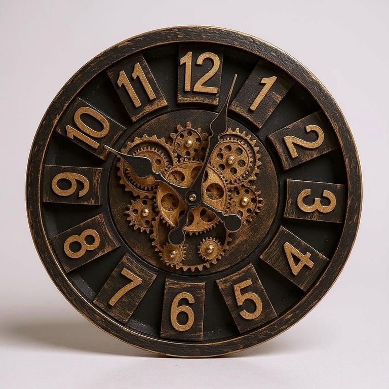Reloj de Pared Analógico con Engranajes a la Vista
