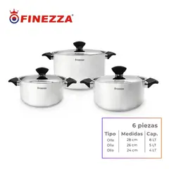 FINEZZA - JUEGO DE OLLAS DE ACERO INOXIDABLE FINEZZA DE 6 PIEZAS