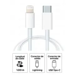 GENERICO - Cable Cargador Usb-C a Lightning 1m compatible Iphone Ipad 10w