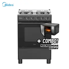 Midea - COCINA DE PIE MIDEA A GAS 4 HORNILLAS NEGRO - MGS24FS2LFABBC-PE + MICROONDAS MIRAY HMM-20N
