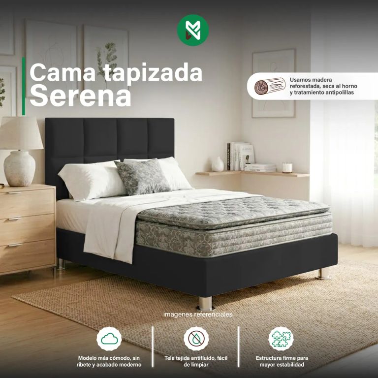 Cama tapizada Serena + almohada - 1.5 Plz - Color Negro