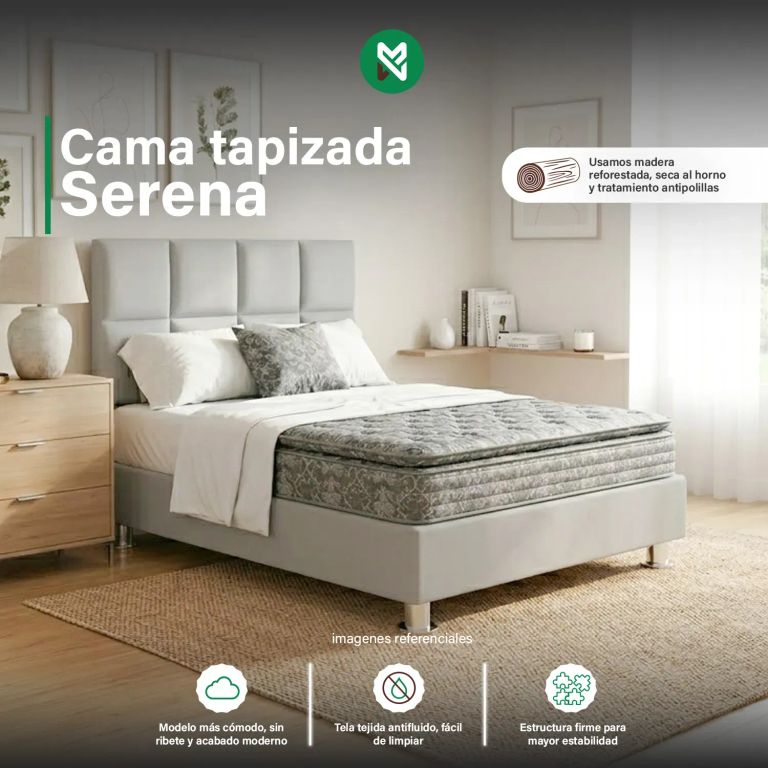 Cama tapizada Serena + almohada - 2 Plz - Color Gris claro