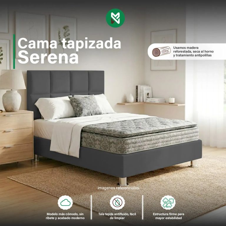 Cama tapizada Serena + almohada - 2 Plz - Color gris oscuro