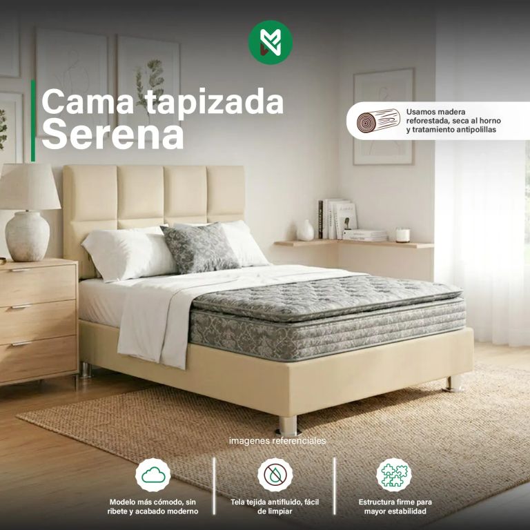Cama tapizada Serena + almohada - King 2 tarimas - Color Beige