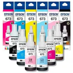 EPSON - Tintas Originales Epson T673 Negro, Cian, Magenta, Amarillo, Cian Claro, Magenta Claro - L800 L805 L810 L850 L1800