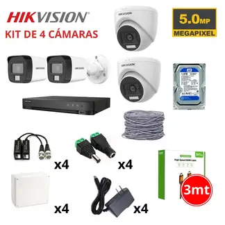 Hikvision - KIT 4 CÁMARAS DE SEGURIDAD 5MP CON AUDIO DISCO SEAGATE 1TB
