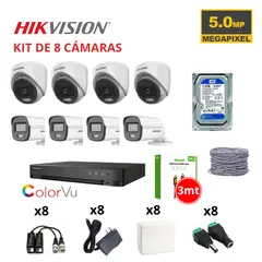 HIKVISION - KIT 8 CÁMARAS DE SEGURIDAD 5MP COLOR VU C/AUDIO + DISCO SEAGATE 1TB