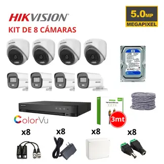 HIKVISION - KIT 8 CÁMARAS DE SEGURIDAD 5MP COLOR VU C/AUDIO + DISCO SEAGATE 1TB