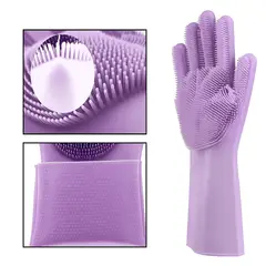 GENERICO - GUANTES DE LIMPIEZA TIPO CEPILLO DE SILICONA MULTIUSO MORADO