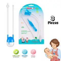 MIMOS - Aspirador Nasal para Bebé 3 Piezas AZUL - Práctico, Seguro y Reutilizable