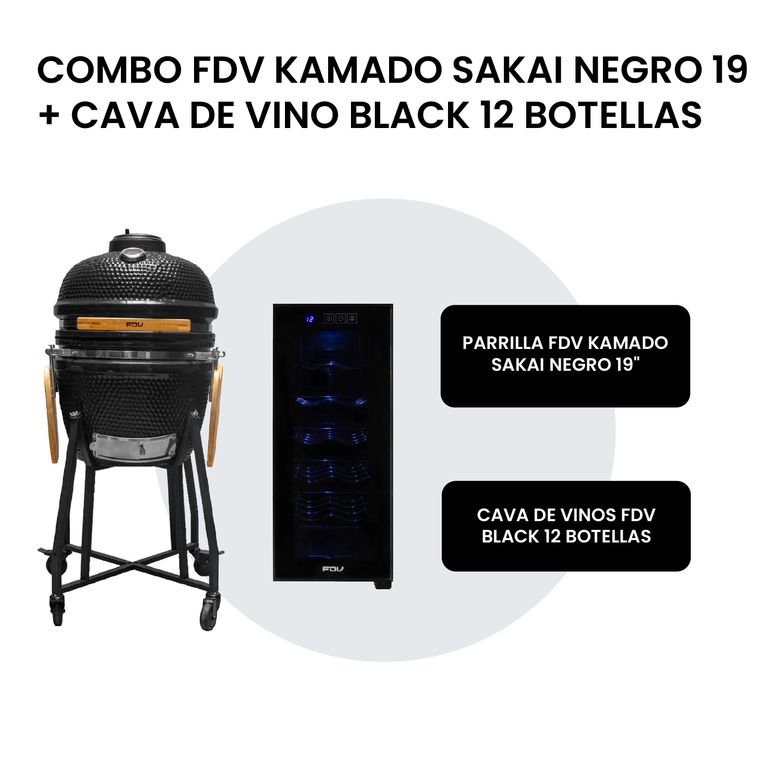 Combo Kamado Sakai Negro 19" + Cava de Vino Black 12 Botellas FDV