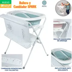 EBABY - Bañera cambiador plegable con tallímetro para bebe Spark Azul