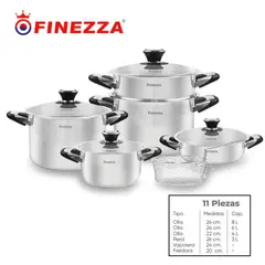 FINEZZA - JUEGO DE OLLAS EN ACERO INOXIDABLE 11 PZAS  FINEZZA