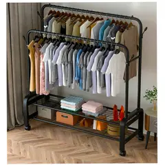 GENERICO - Perchero Doble Colgador Ropa 68Kg Con 2 pisos C Ruedas Moderno