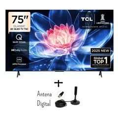 TCL - Televisor 75 Pulgadas QLED UHD 4K Google TV 75T6C + Antena Digital