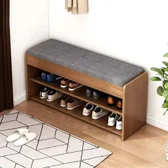 ANYHOGAR - Zapatero Madera Con Asiento 2 Niveles 80x24x50