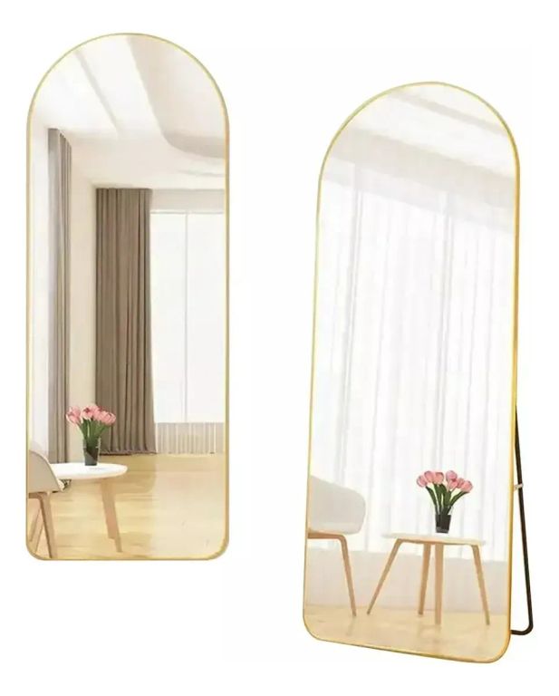 Espejo De Suelo Ovalado Con Soporte Dorado De Lujo 157x47cm