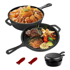 EVERSO - 2 Sartenes Hierro Fundido Ø26cm + 2 Grip