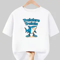 GENERICO - Polo Tralalero Tralala Blanco Peluche Tralalero - Tallas 4 hasta XL
