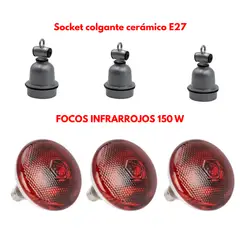 GENERICO - COMBO 3 SOCKETS CERÁMICOS E27 + 3 FOCOS INFRARROJOS 150W