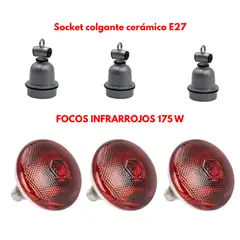 GENERICO - COMBO 3 SOCKETS CERÁMICOS E27 + 3 FOCOS INFRARROJOS 175W