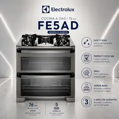 ELECTROLUX - Cocina Electrolux con Doble Horno de 5 Quemadores con Triple Llama 76Cm FE5AD - Negro