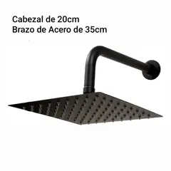 APACHE - Cabezal Ducha Negro Mate Cuadrado ultra plano 20x20cm tubo Acero SS201