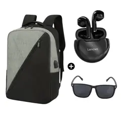 LENOVO - Audífono HT38 Negro + Mochila PortaLaptop Cruzado Gris + Lentes