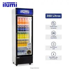 ILUMI - Exhibidor Vertical 350Lt 1 Puerta Vidrio BC-3500BK - Negro