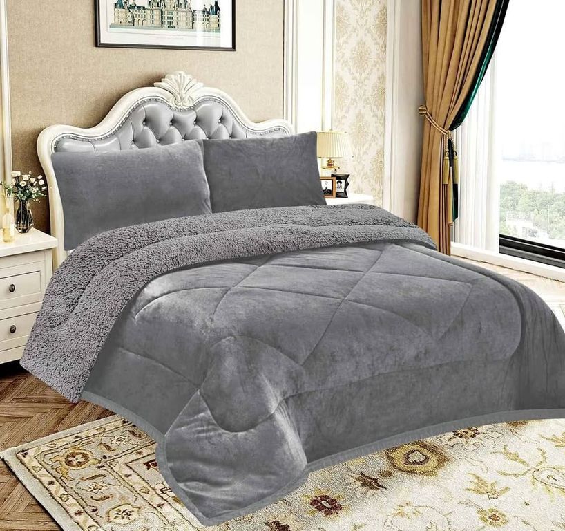 EDREDON PIEL DE ANGEL CON SHERPA 3 PIEZAS GRIS
