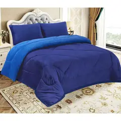 GENERICO - EDREDON PIEL DE ANGEL CON SHERPA 3 PIEZAS AZUL