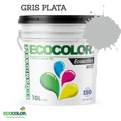 ECOCOLOR - PINTURA ECOLÓGICA ECOACRILICO MATE GRIS PLATA 1GL