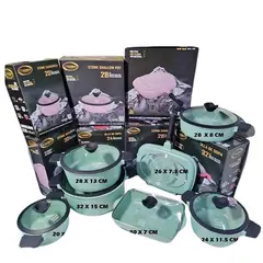 VALESKA - JUEGO DE OLLAS DE 13 PIEZAS ROCA VOLCANICA COLOR JADE